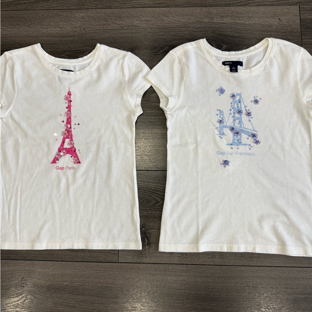 Gap Kids S 6-7 White T-Shirts with Pink and Blue Designs